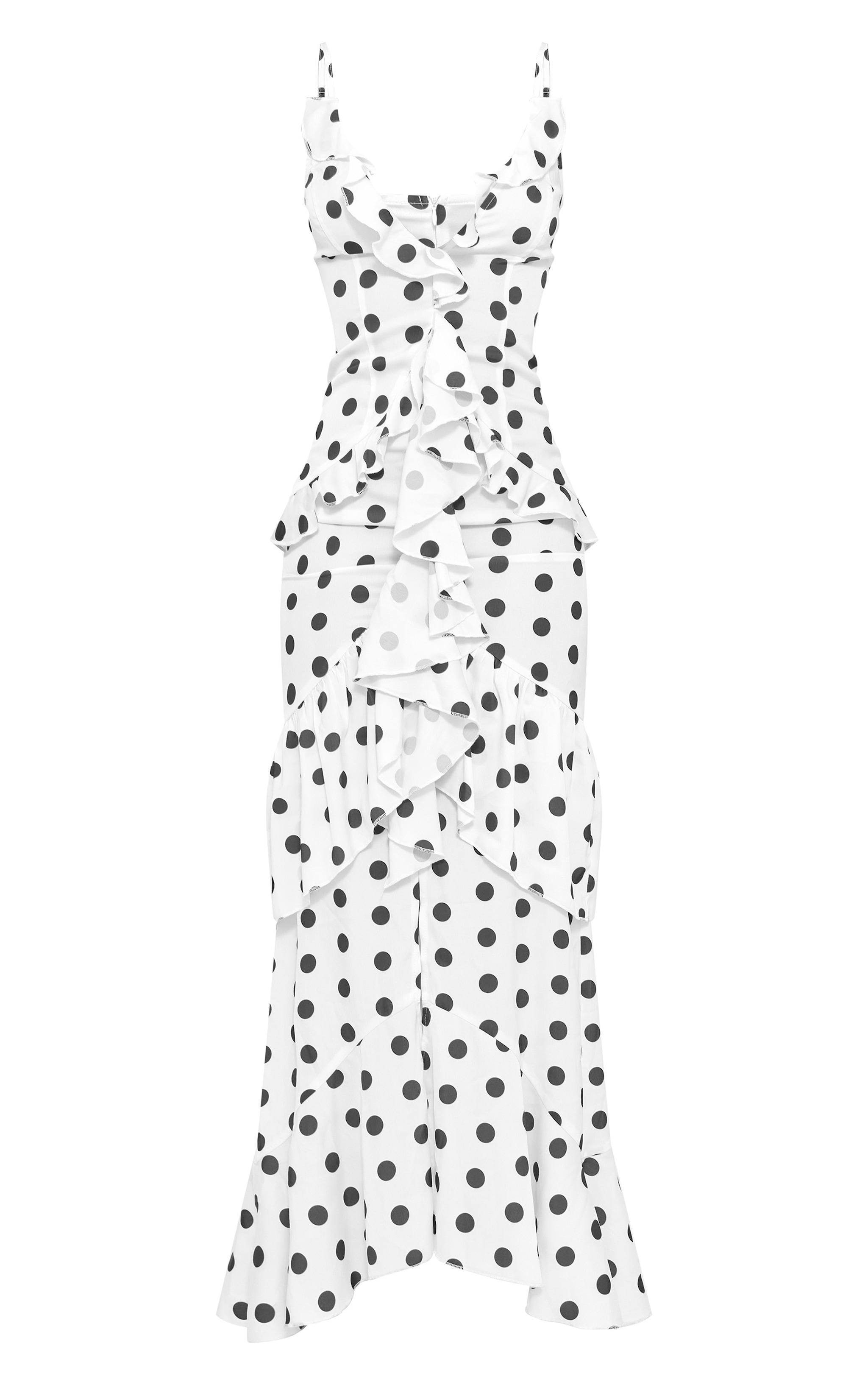 Tall White Polkadot Textured Frill Maxi Dress Product Image