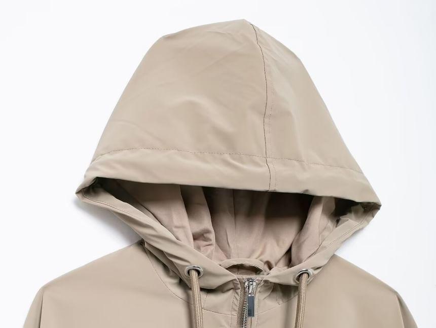 Hooded Plain Zip Up Jacket Product Image