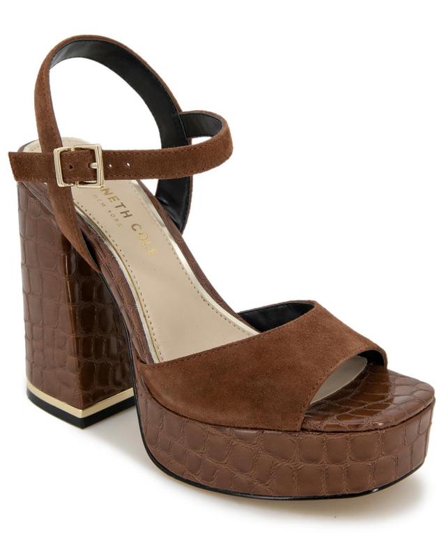 Kenneth Cole Womens Dolly Suede & Croc Embossed Leather Sandals - Chocolate Product Image