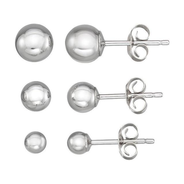 Forever 14K White Gold Graduated Ball Earring Set, Womens, Silver Product Image