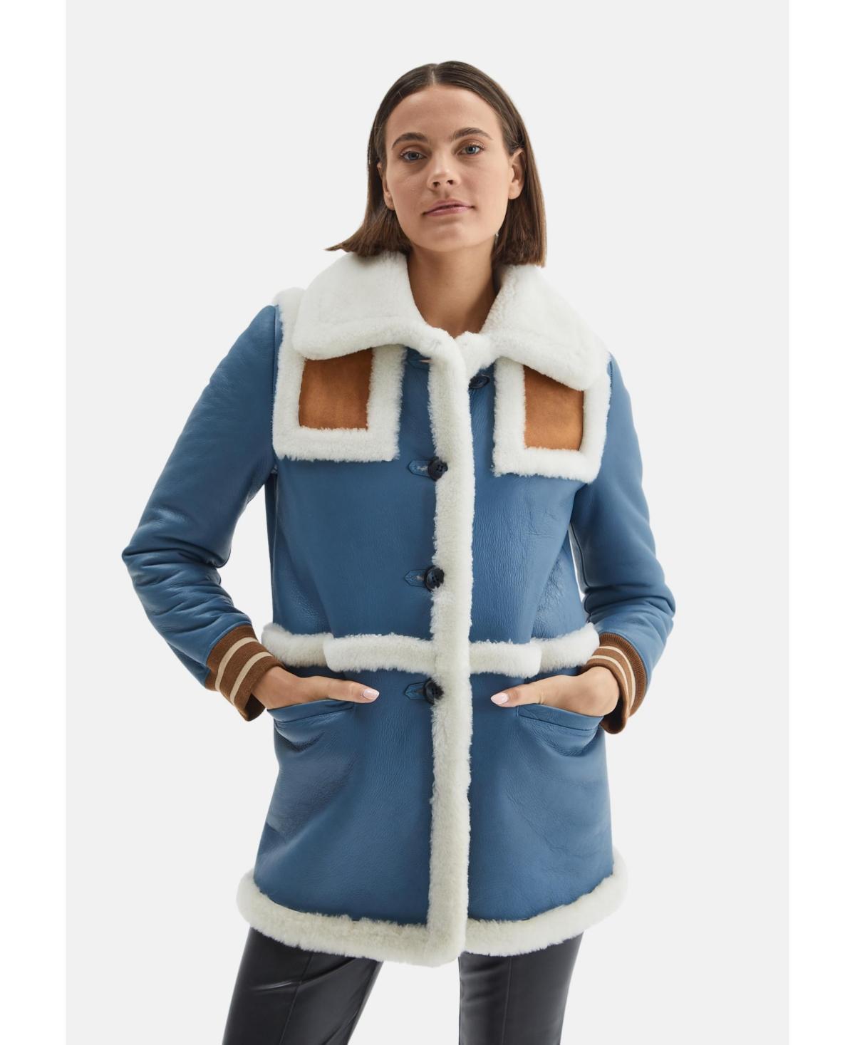 Womens Shearling Jackets With White Wool - Blue Product Image