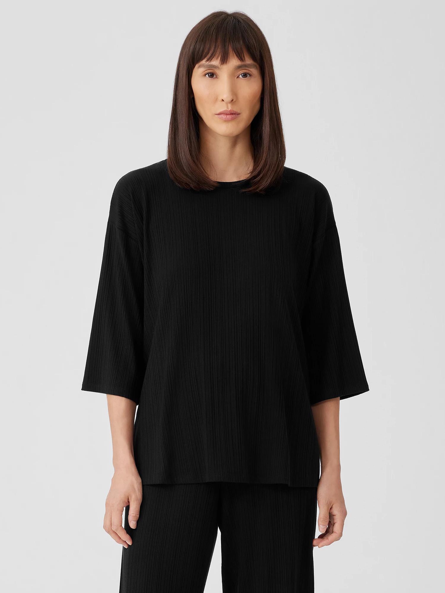 EILEEN FISHER Variegated Rib Knit Crew Neck Long Topfemale Product Image