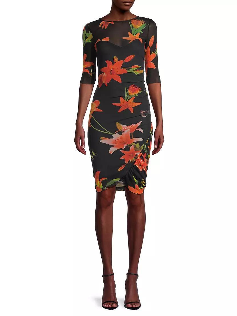 Shadow Mesh Floral Knee-Length Dress Product Image