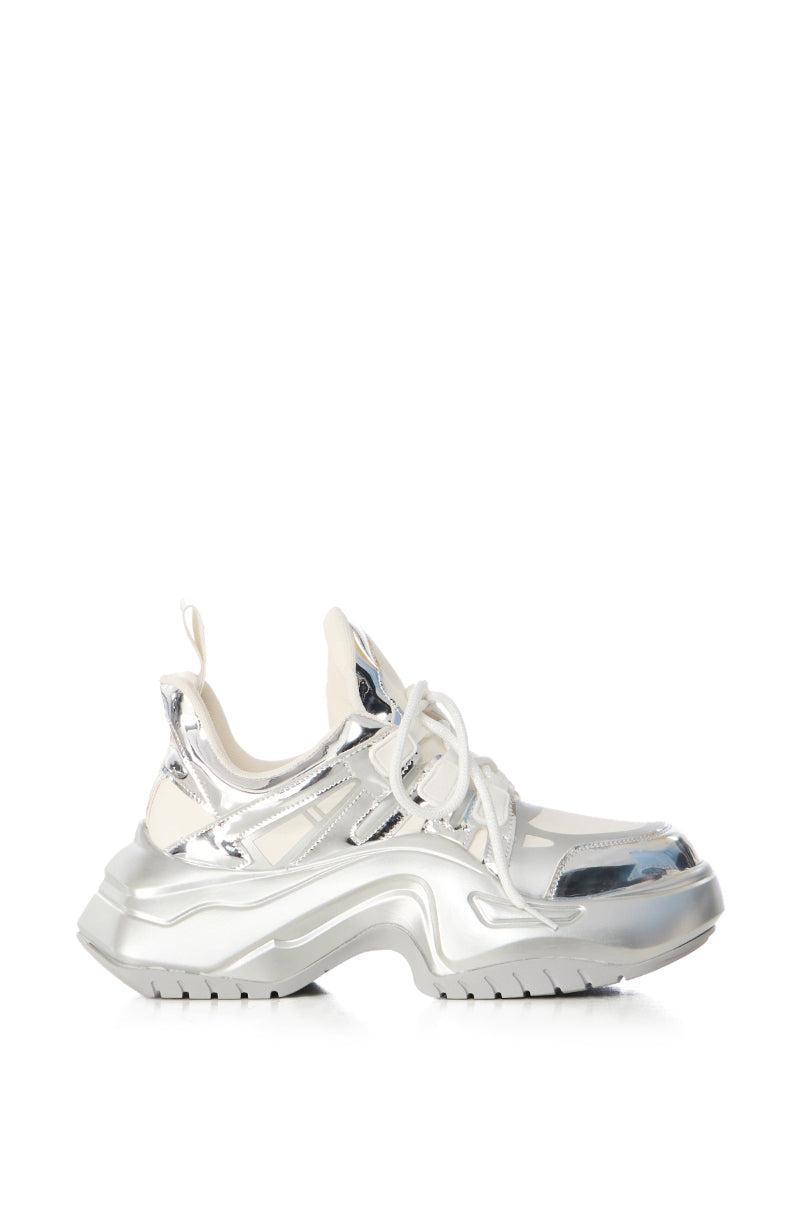 AZALEA WANG SUPER SMOOTH SILVER CHUNKY SNEAKER Product Image