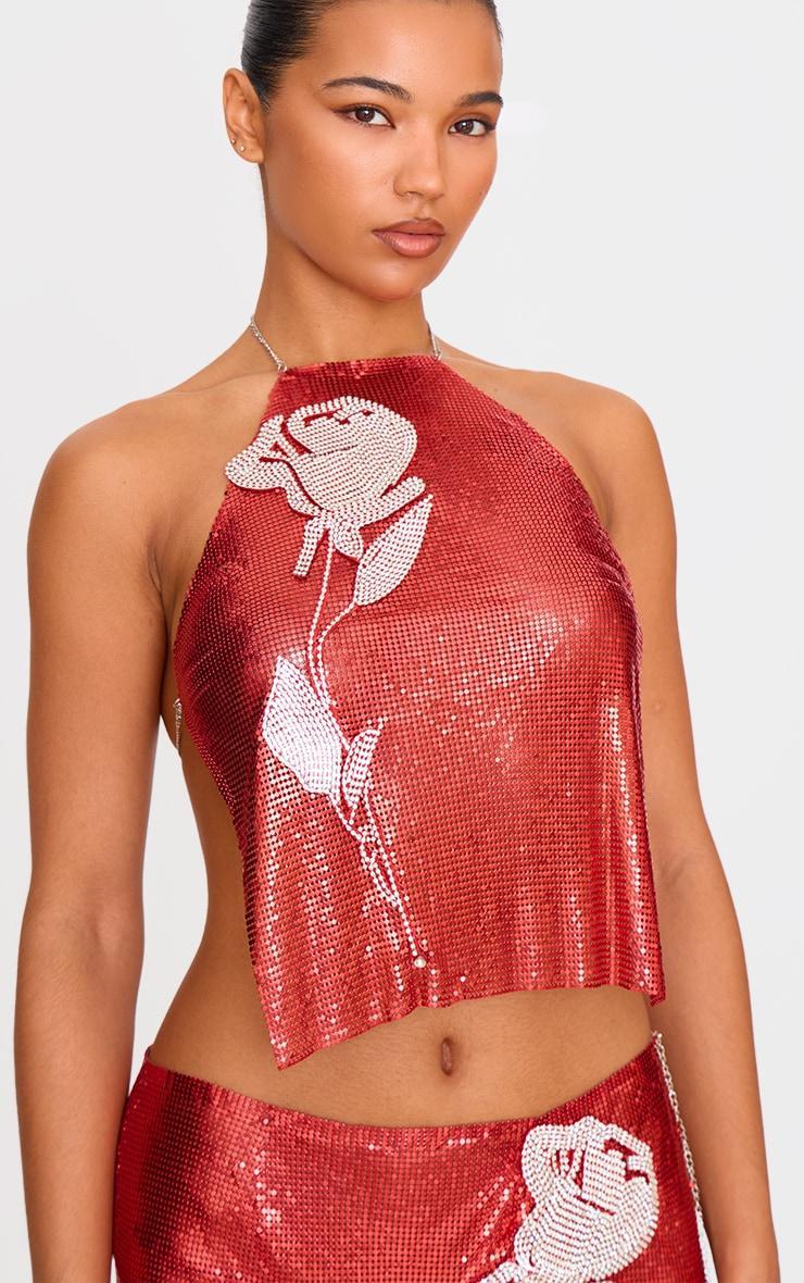 Red Chain Mail Rose Diamante Top Product Image