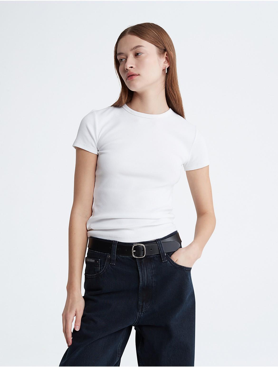 Calvin Klein Womens Cotton Contour Rib T-Shirt - White - XS Product Image