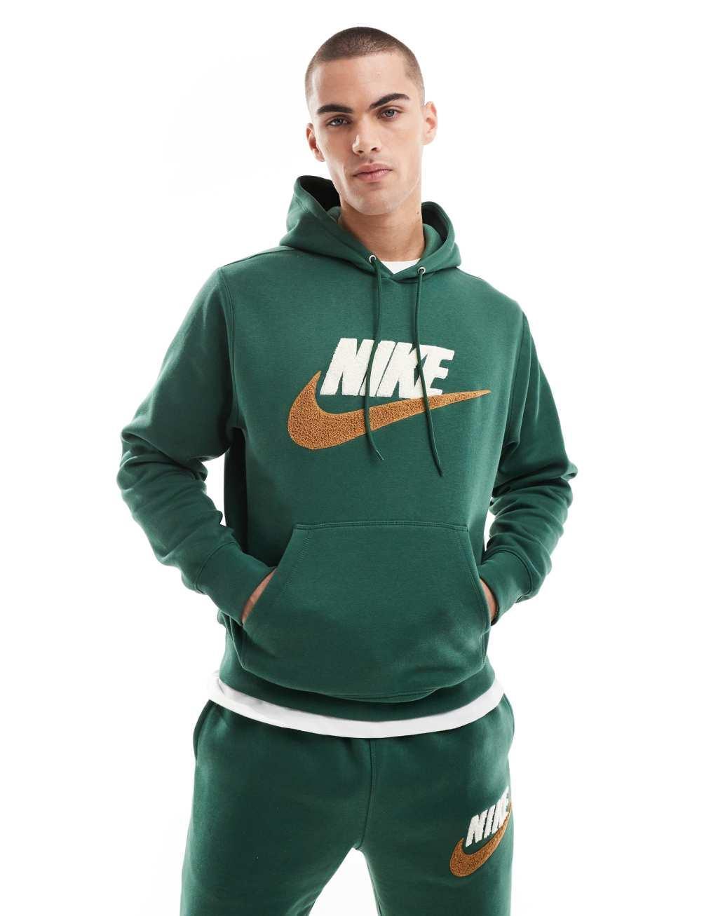 Nike Club chenille logo hoodie in green Product Image