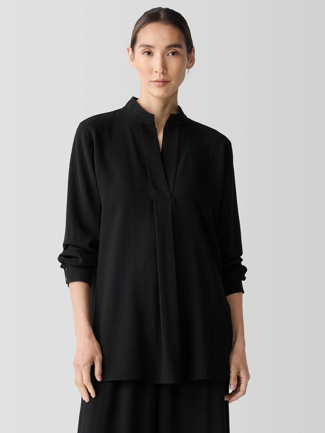 EILEEN FISHER Silk Georgette Crepe Stand Collar Topfemale Product Image