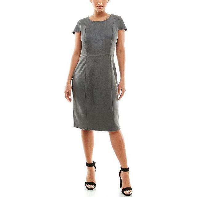 Womens Nina Leonard Jewelneck Cap Sleeve Dress Grey Product Image