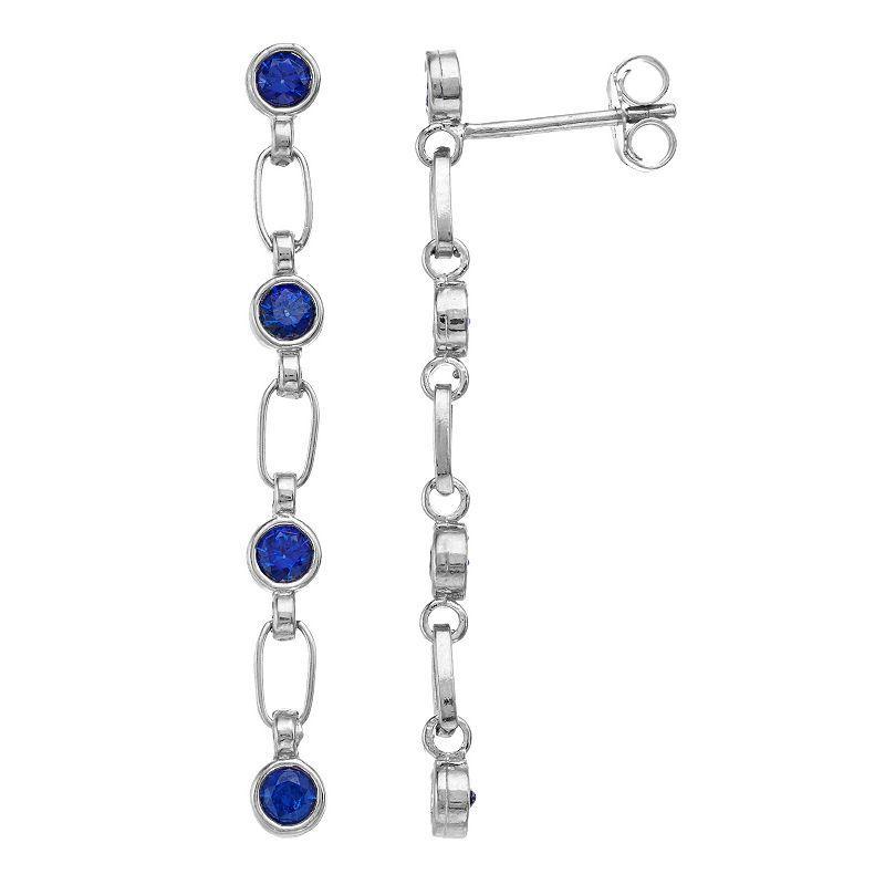 Kristen Kesho Sterling Silver Lab-Created Sapphire Dangle Drop Earrings, Womens, Grey Product Image