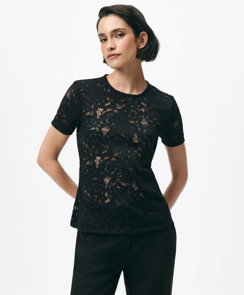 Semi-Sheer Short-Sleeve Top in Floral Lace Product Image