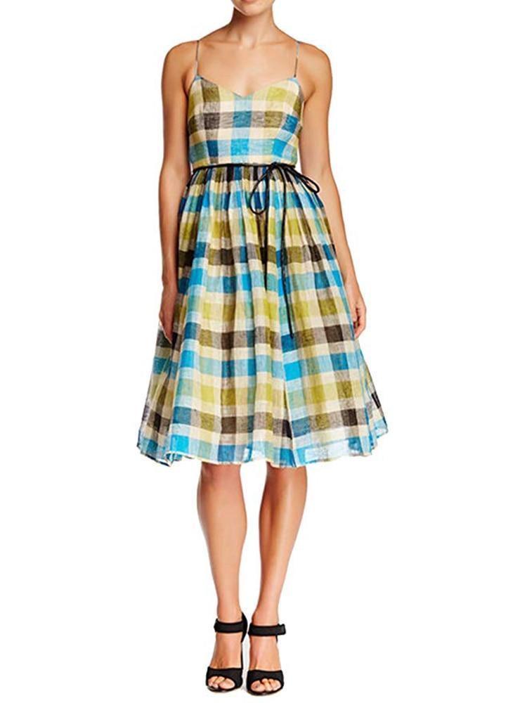 Sara Emanuel V-Neck Plaid Linen Dress product image