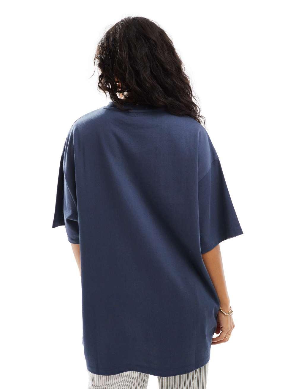 ASOS DESIGN longline heavyweight oversized T-shirt in navy Product Image