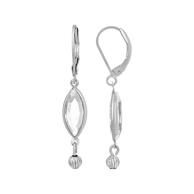 1928 Simulated Crystal Oval Drop Earrings, Womens, Silver Product Image