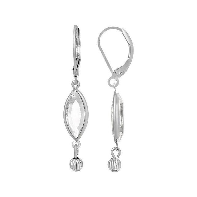 1928 Simulated Crystal Oval Drop Earrings, Womens, Silver Product Image