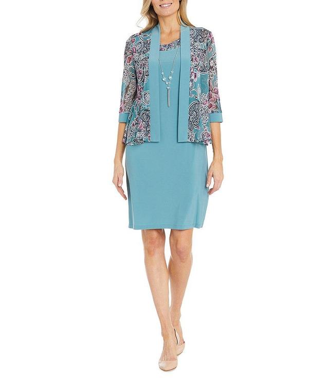 R & M Richards 3/4 Sleeve Crew Neck Printed 2-Piece Jacket Dress Product Image