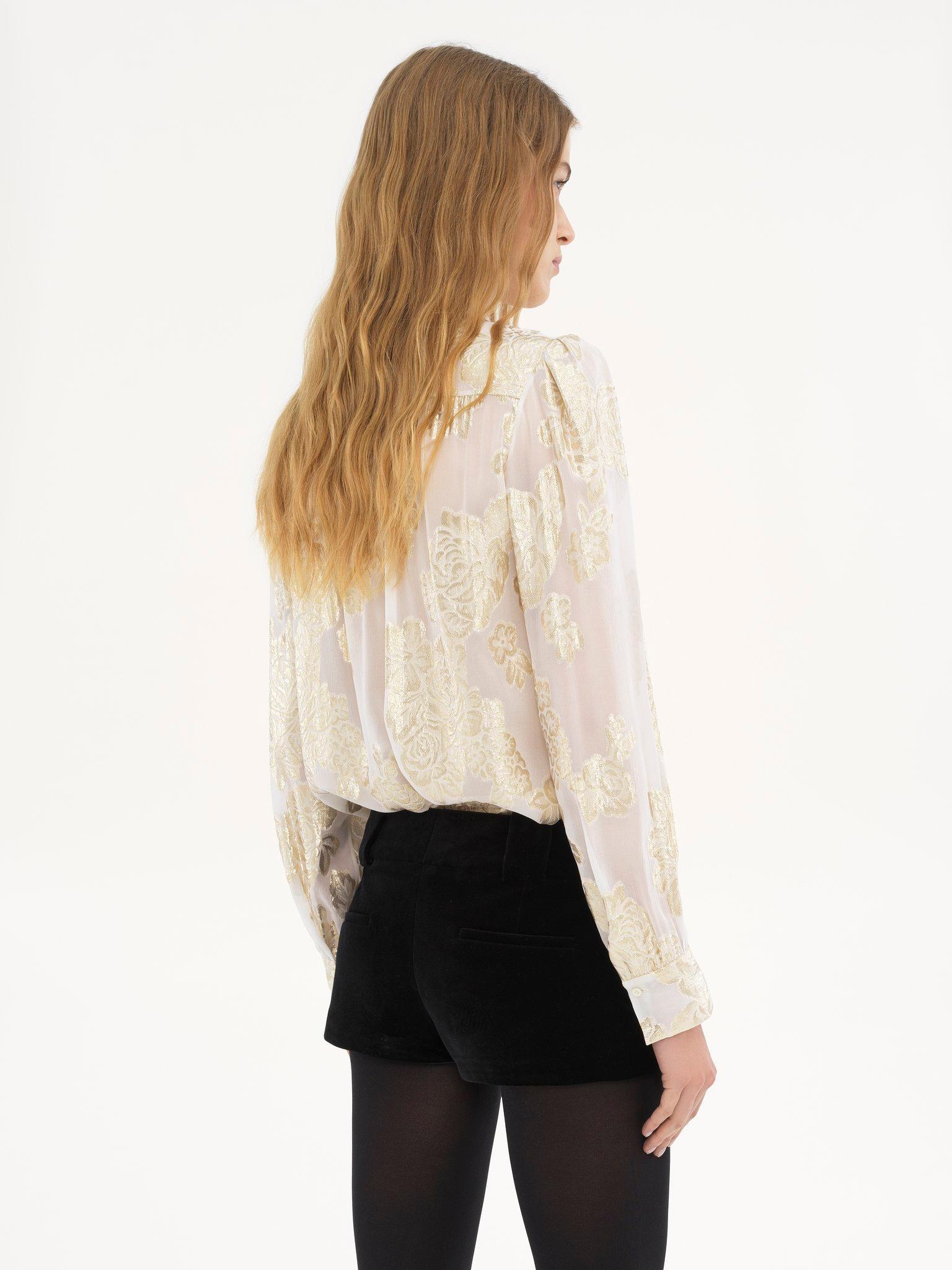 Gathered lavallière blouse in silk jacquard & lurex Product Image