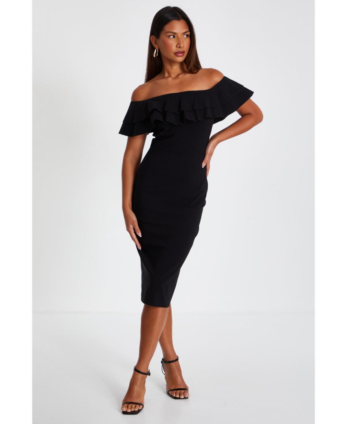 Quiz Womens Bengaline Ruffle Bardot Midi Bodycon Dress Product Image