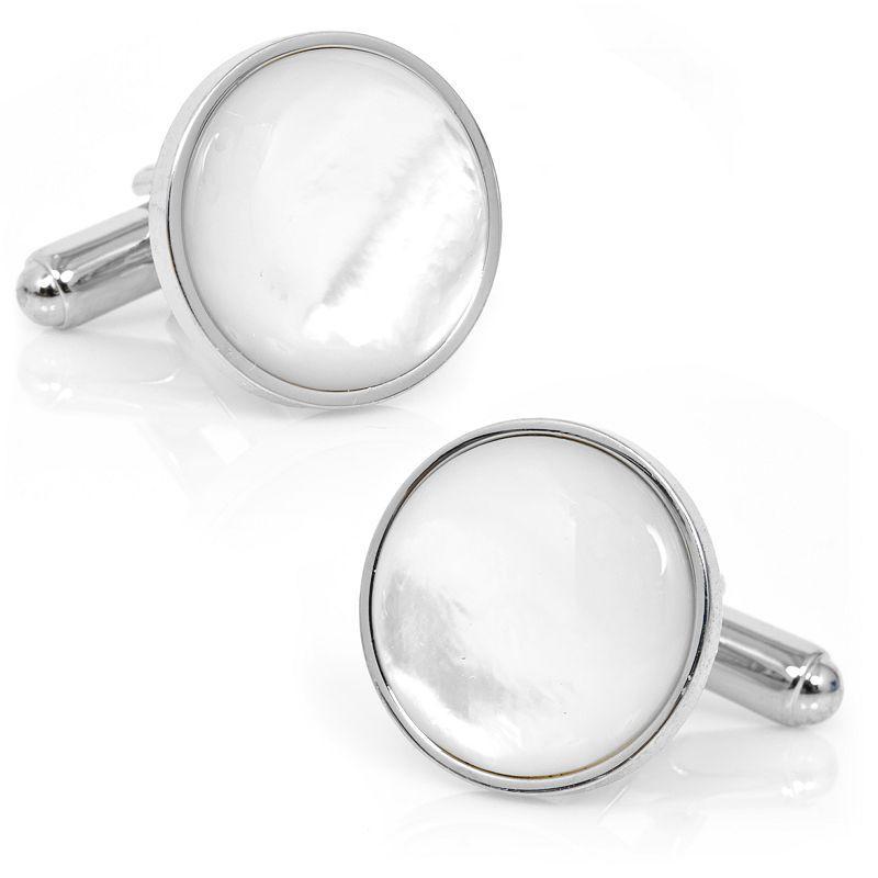 Silver and Mother of Pearl Rhodium-Plated Cuff Links, Multicolor Product Image