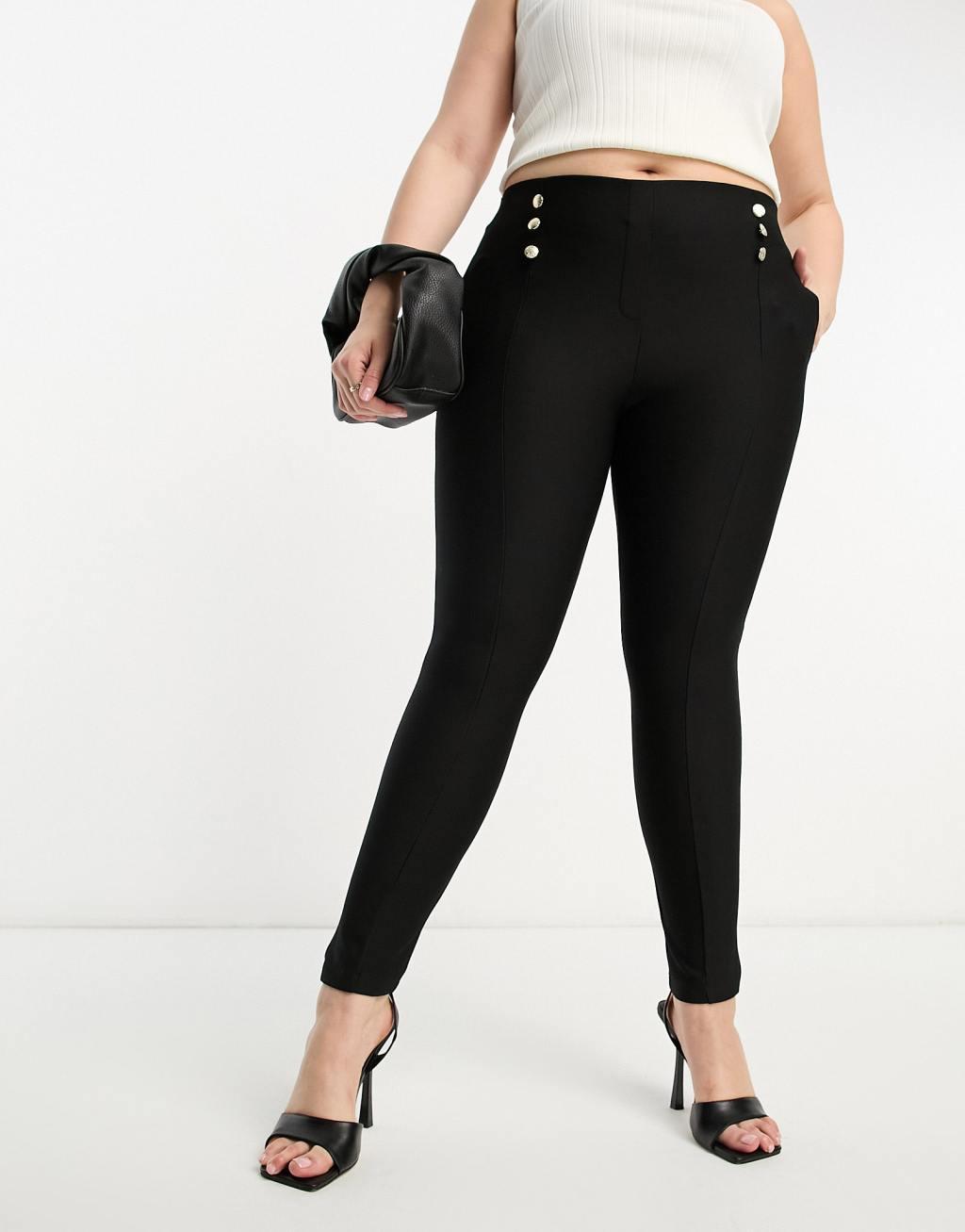 ASOS DESIGN Curve military button peg pants in black Product Image