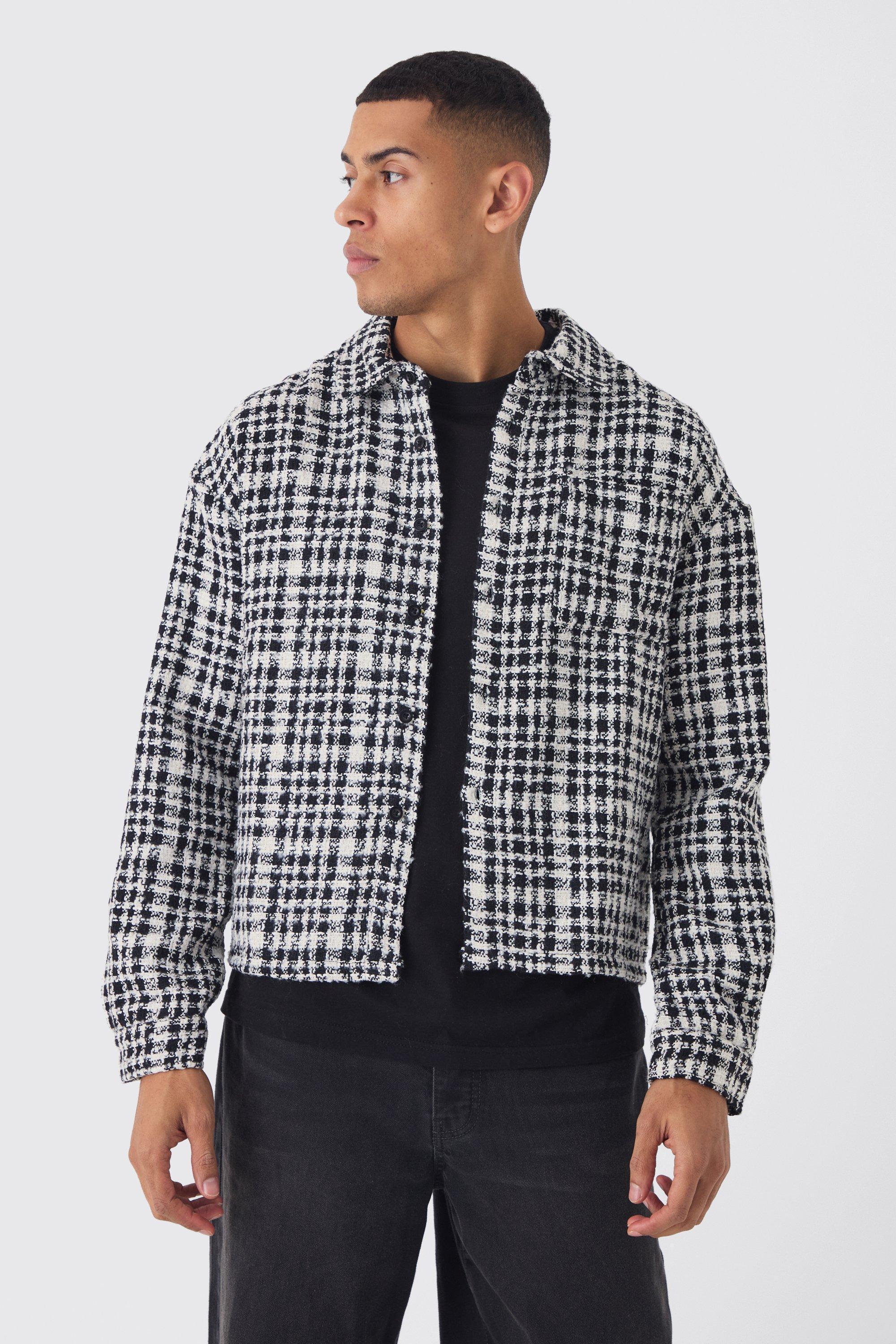 Regular Boucle Plaid Overshirt | boohooMAN USA Product Image