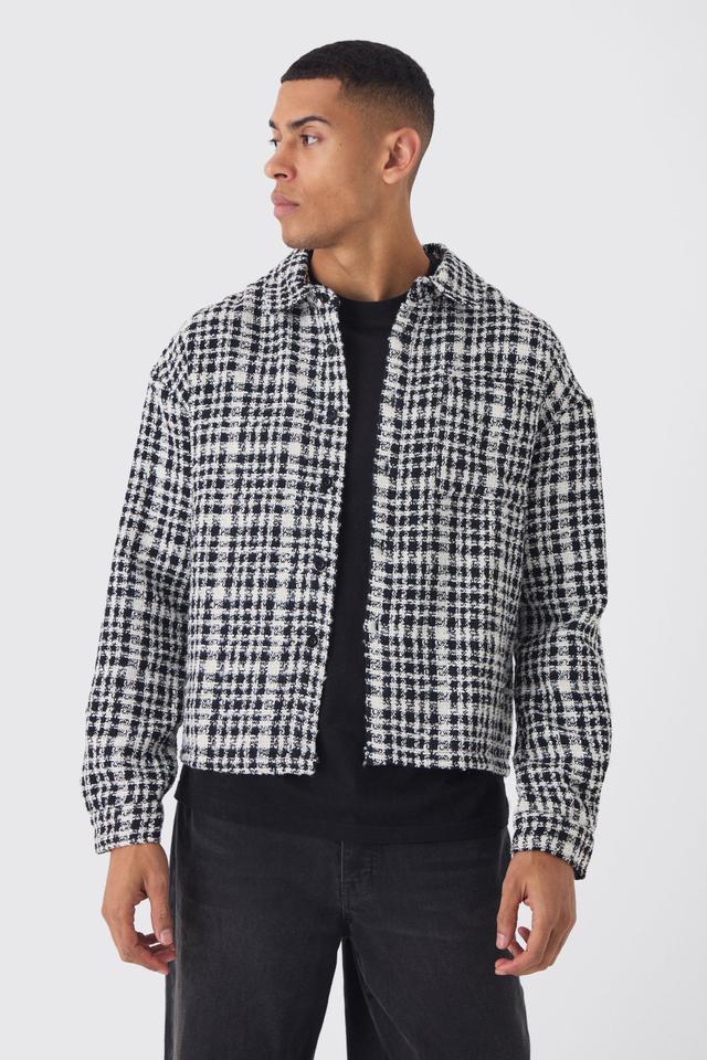 Regular Boucle Plaid Overshirt | boohooMAN USA Product Image