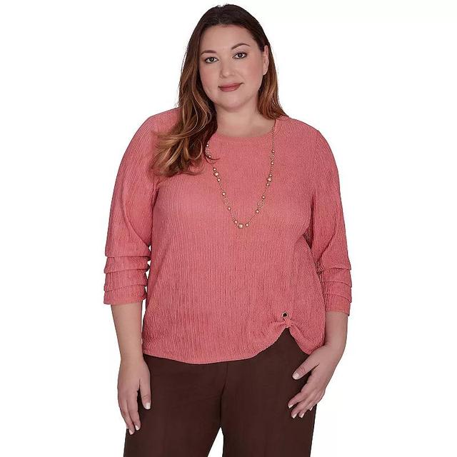 Plus Size Alfred Dunner Textured Novelty Sleeve Top with Detachable Necklace, Womens Pink Product Image