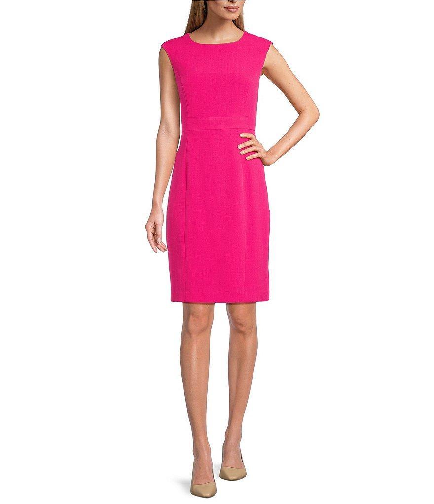 Kasper Petite Size Stretch Crepe Round Neck Cap Sleeves Sheath Dress Product Image