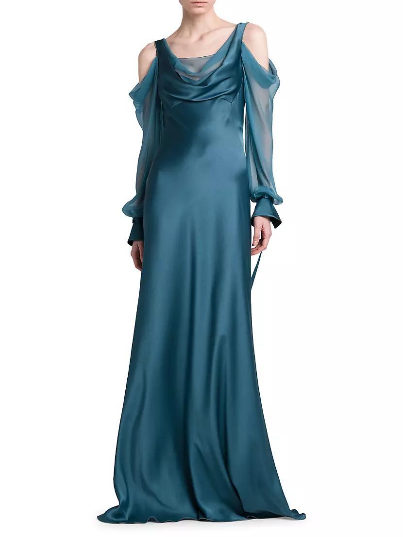 Off-The-Shoulder Satin & Chiffon Gown Product Image