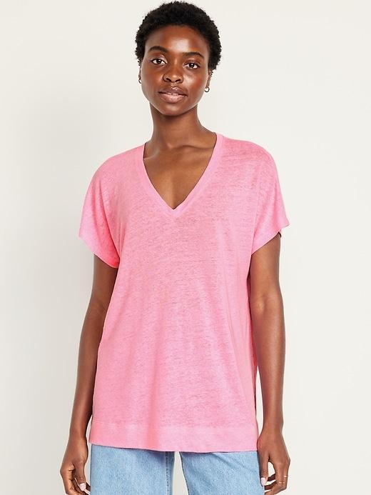 Oversized Linen-Blend Tunic T-Shirt Product Image