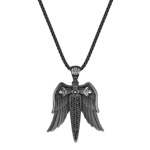 LYNX Mens Stainless Steel Cubic Zirconia Wings Pendant Necklace Grey Product Image