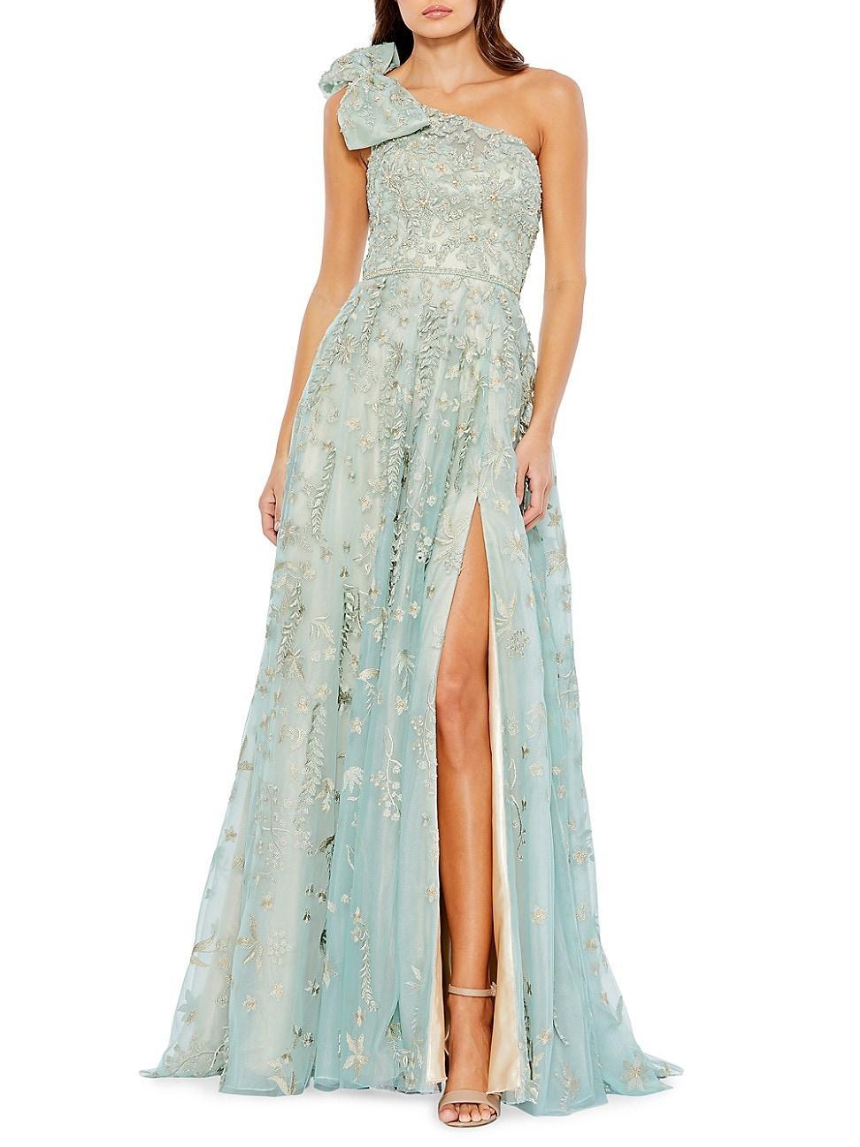 Womens Asymmetric Embellished Tulle A-Line Gown Product Image