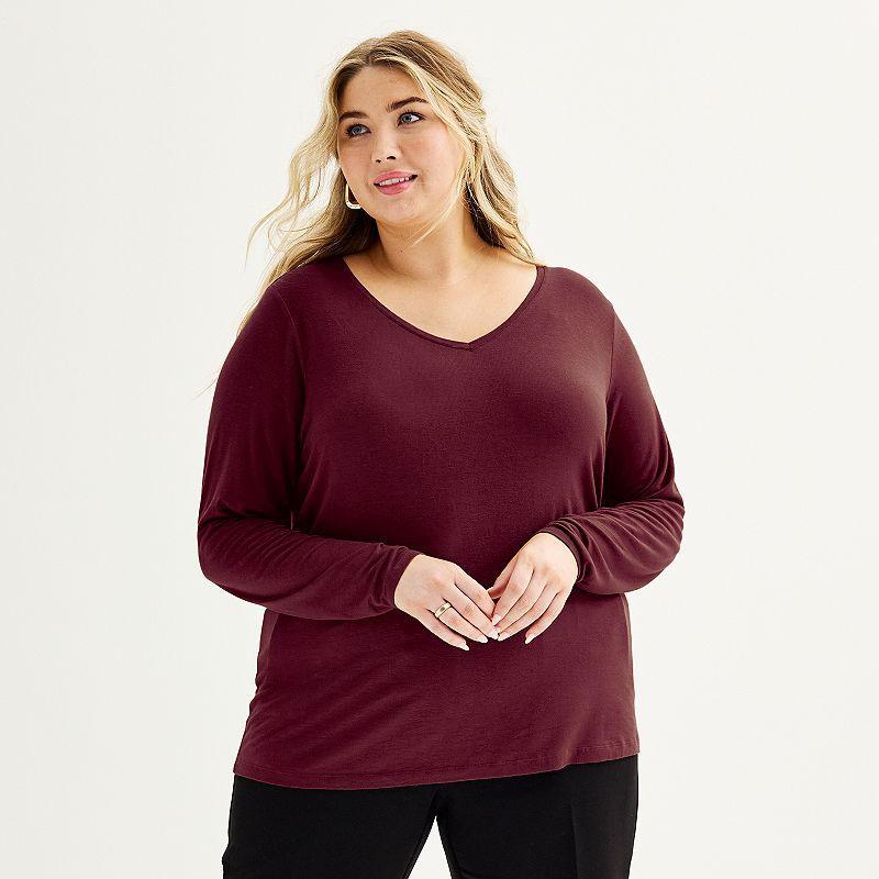 Womens Nine West V-Neck Long Sleeve Tee Maddie Purple Product Image