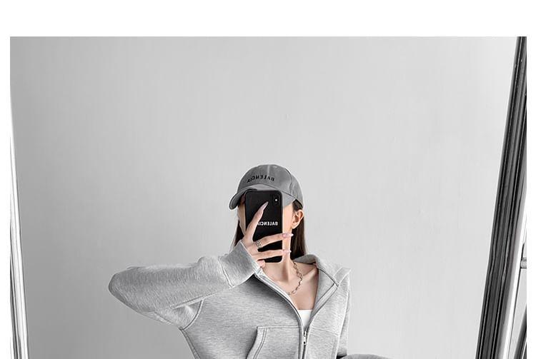 Cropped Full-Zip Hooded Pullover Jacket Product Image