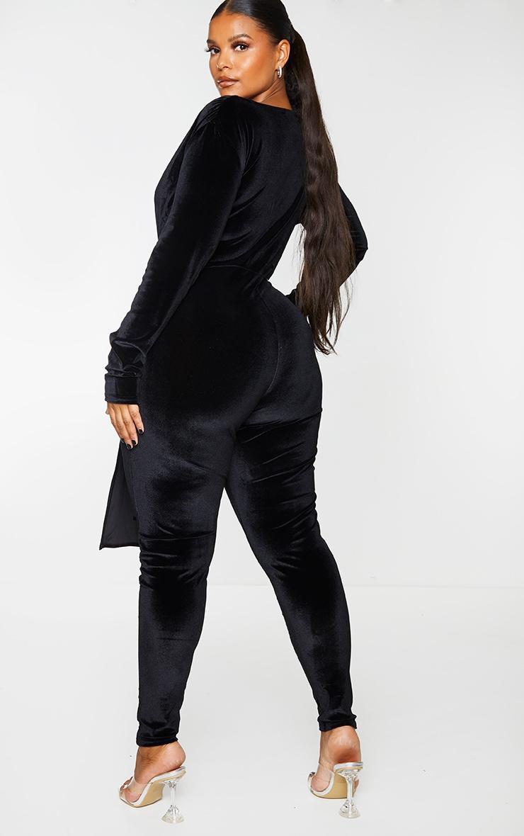 Plus Black Velvet Deep Plunge Tie Waist Jumpsuit Product Image