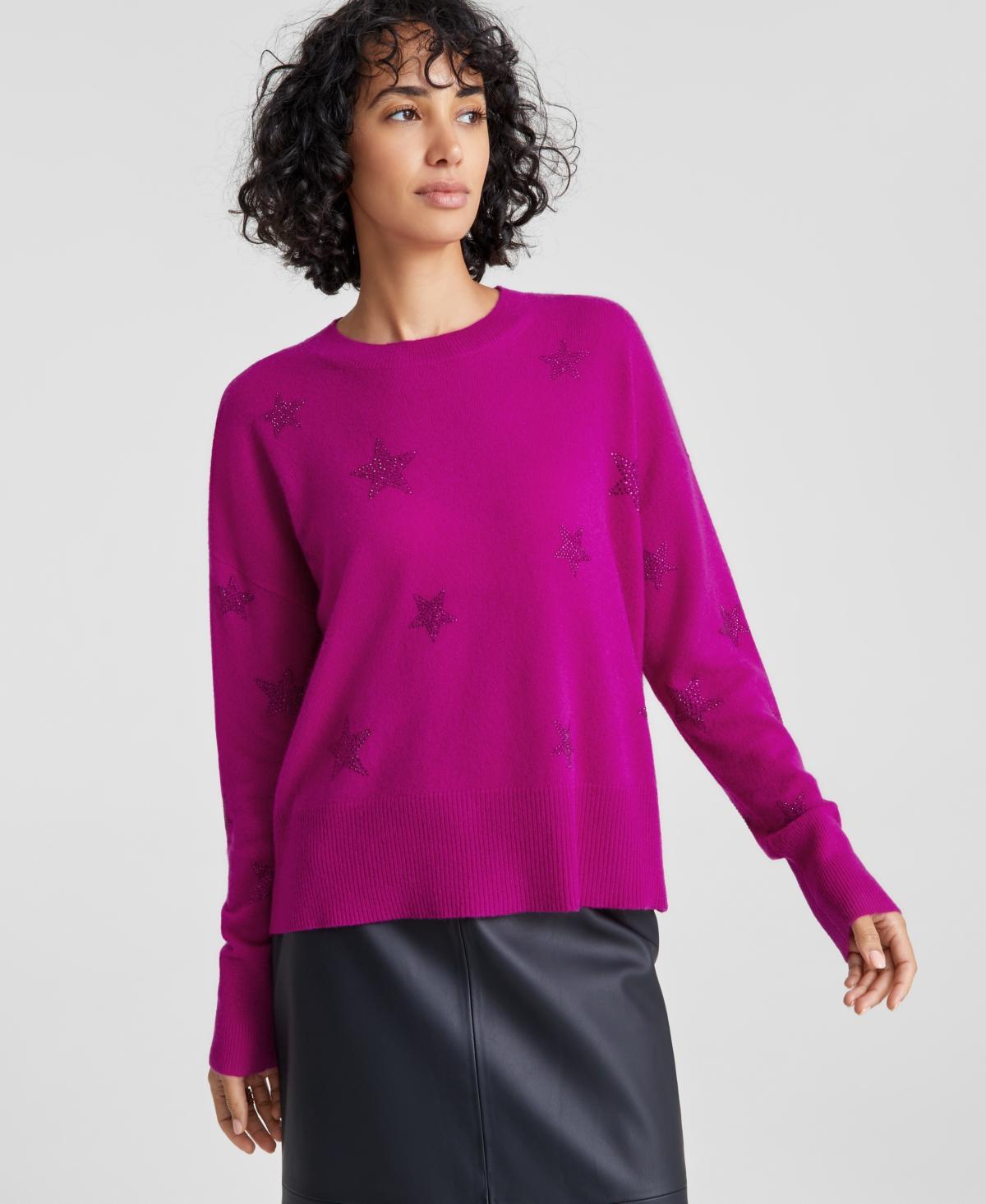 Charter Club Womens Embellished Star Long-Sleeve 100% Cashmere Sweater, Created for Macys Product Image