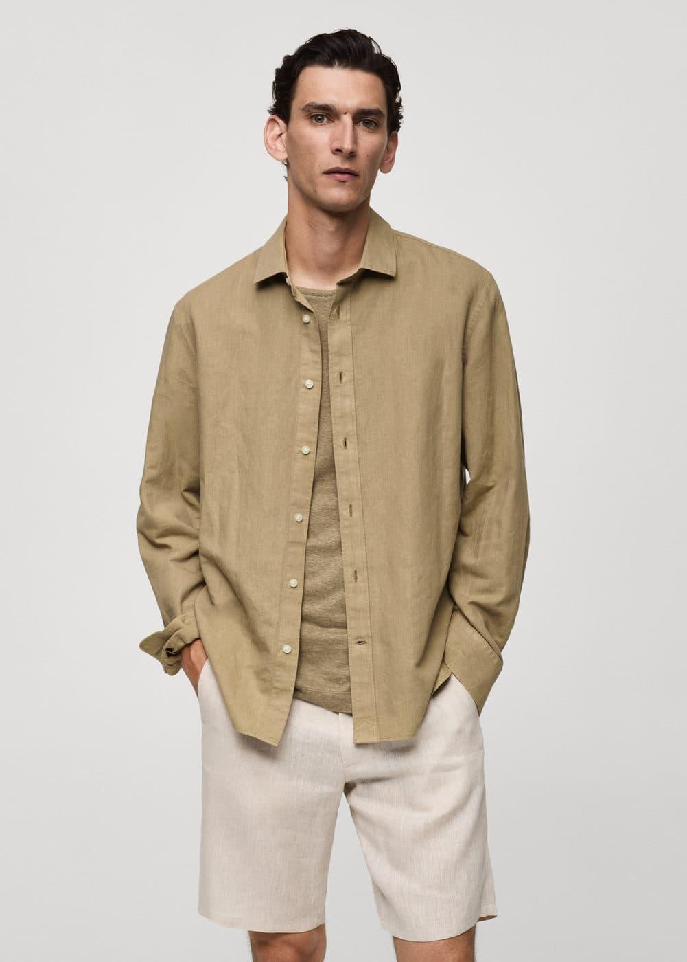 MANGO MAN - Classic-fit linen-blend shirt khakiMen Product Image