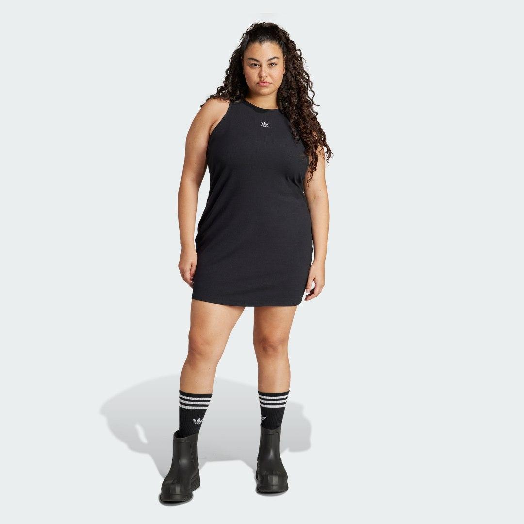 adidas Essentials Rib Tank Dress (Plus Size) Black 1X Womens Product Image