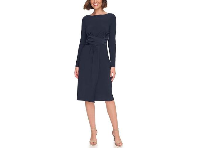 Tommy Hilfiger Boatneck Jersey Ruched Waist (Sky Captain) Women's Dress Product Image