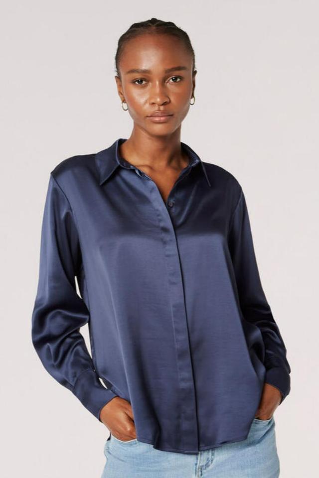 Oversized Satin Hi-Low Button Down Product Image