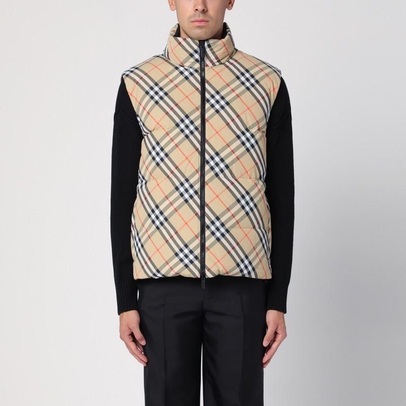 Reversible Check Pattern Waistcoat In Beige Product Image