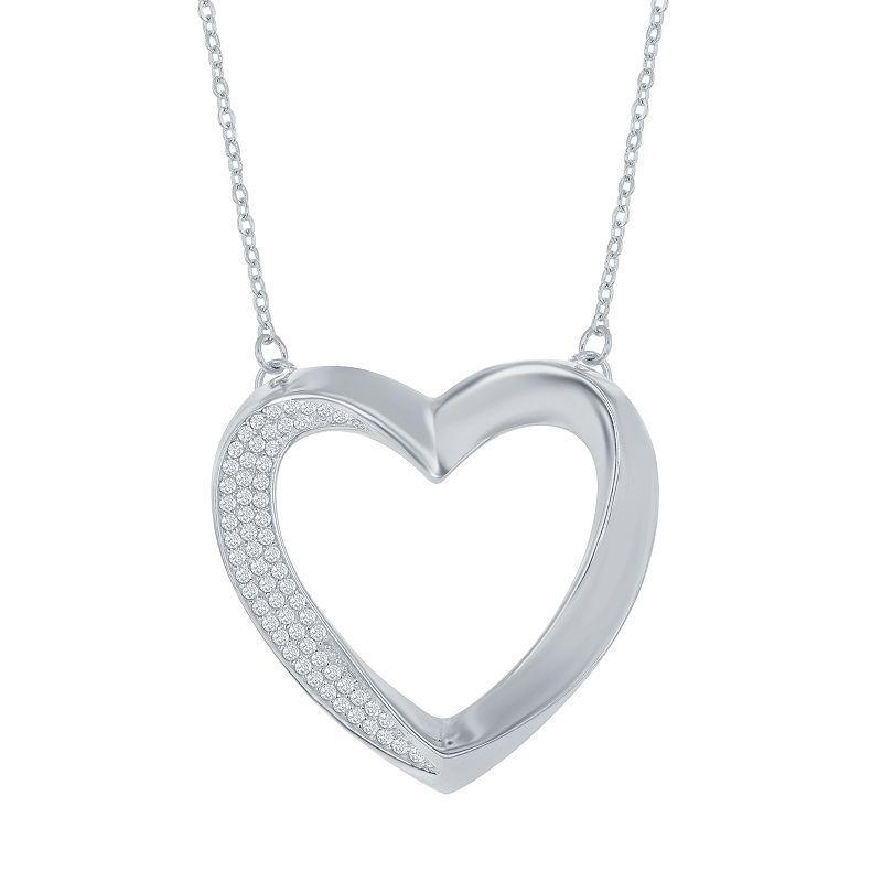 Sterling Silver Cubic Zirconia Open Heart Pendant, Womens Product Image