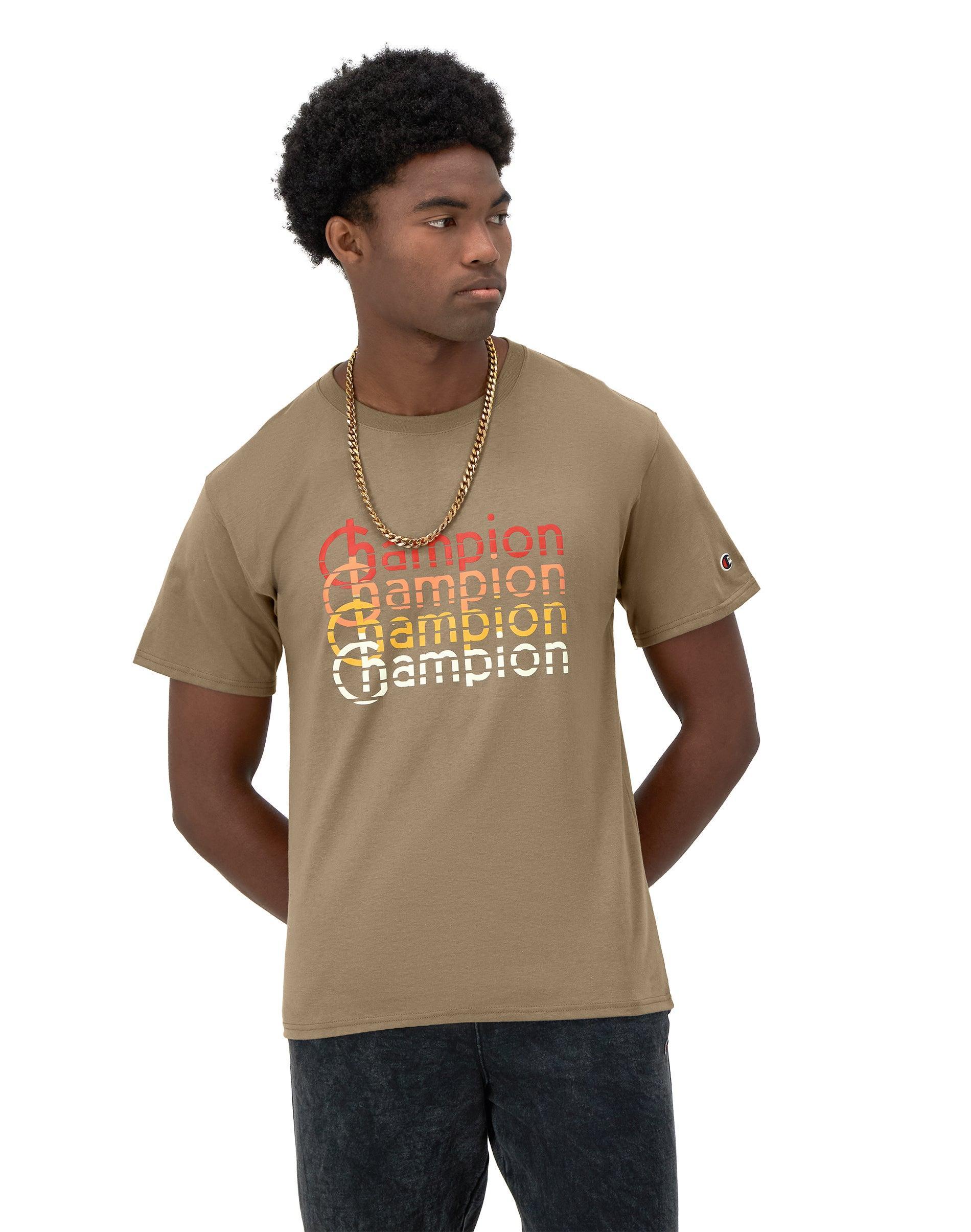 Mens Champion Classic Graphic T-Shirt, Retro Repeat Logo Natural M Product Image