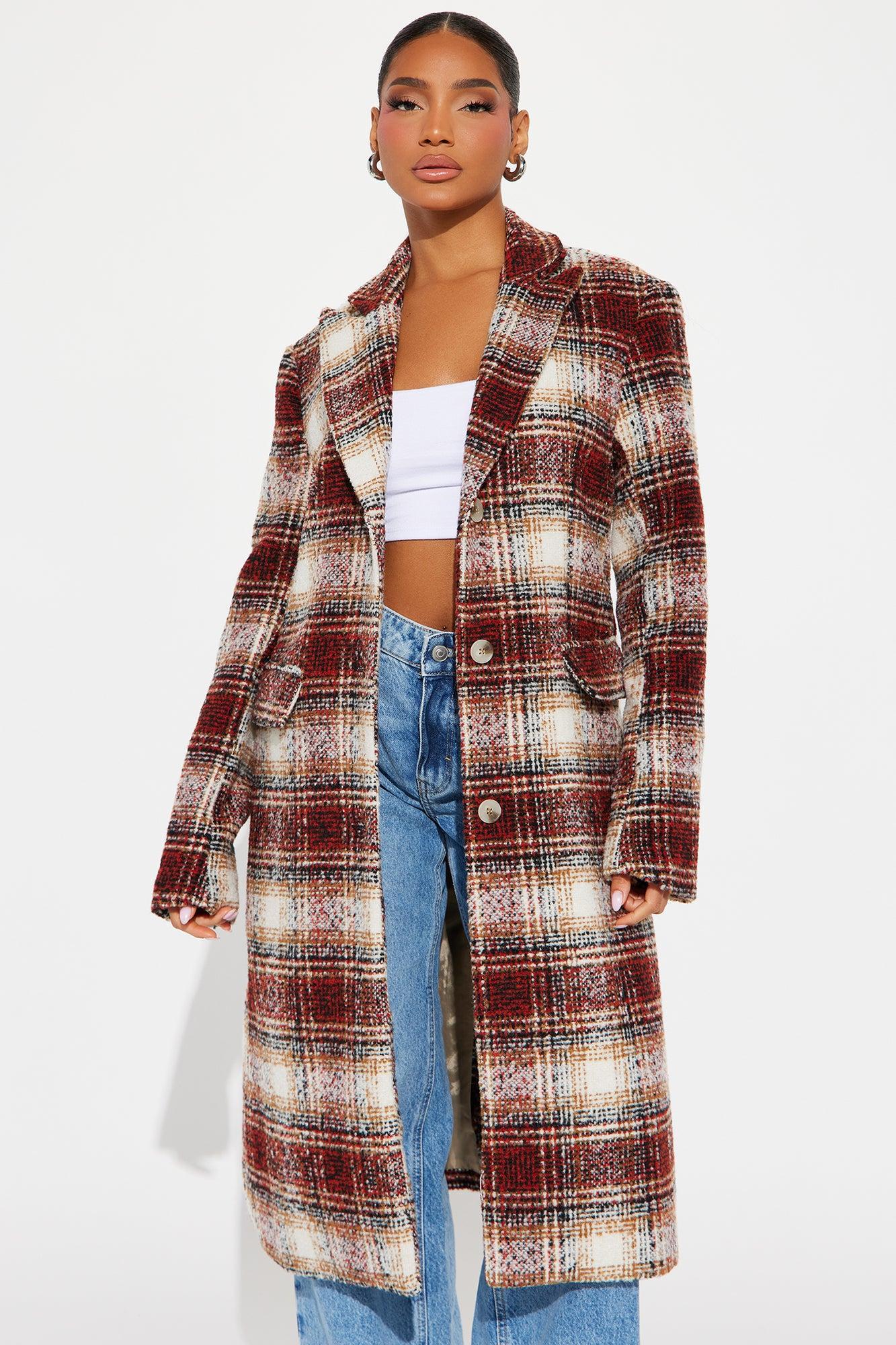 Across The Pond Plaid Trench - Red/combo Product Image