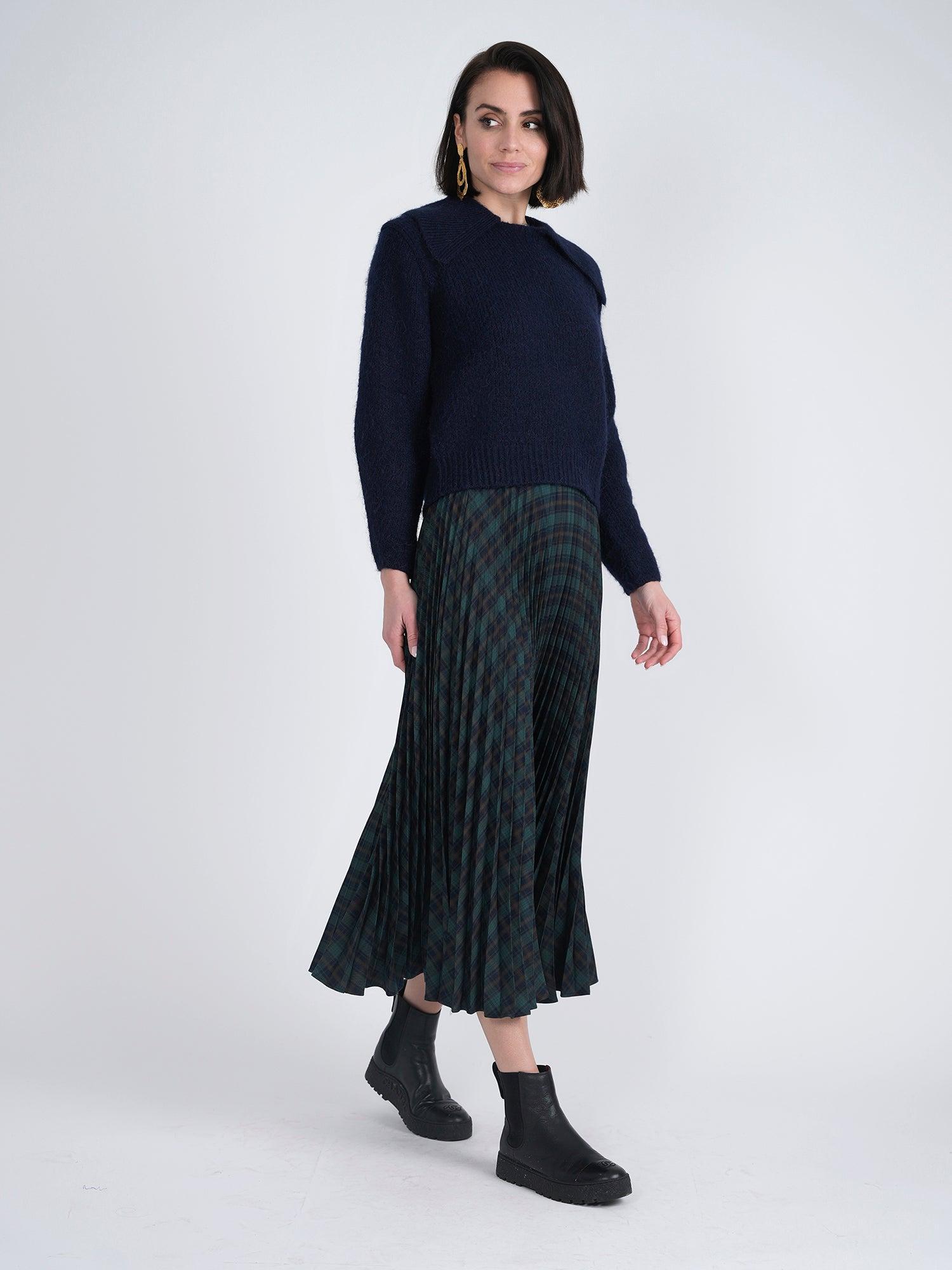 Viva K Accordion Pleated Plaid Midi Skirt Product Image