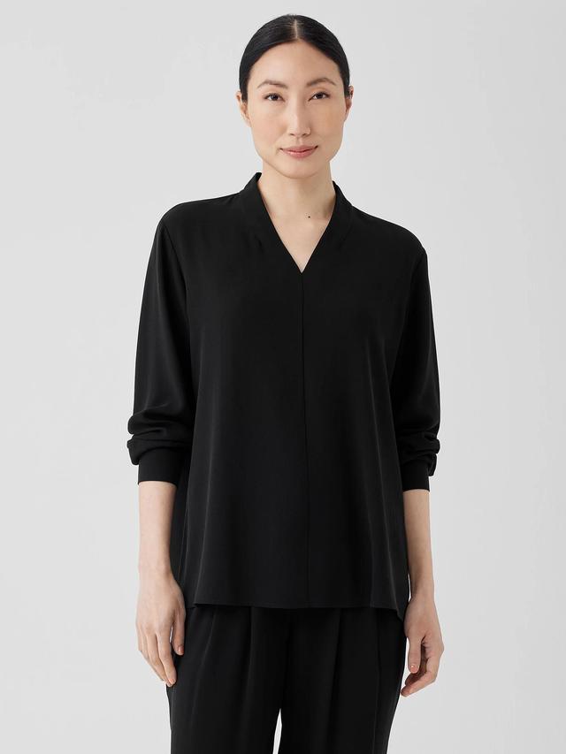 EILEEN FISHER Silk Georgette Crepe V-Neck Topfemale Product Image