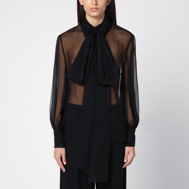 VALENTINO Semi-transparent Black Silk Chiffon Shirt Product Image