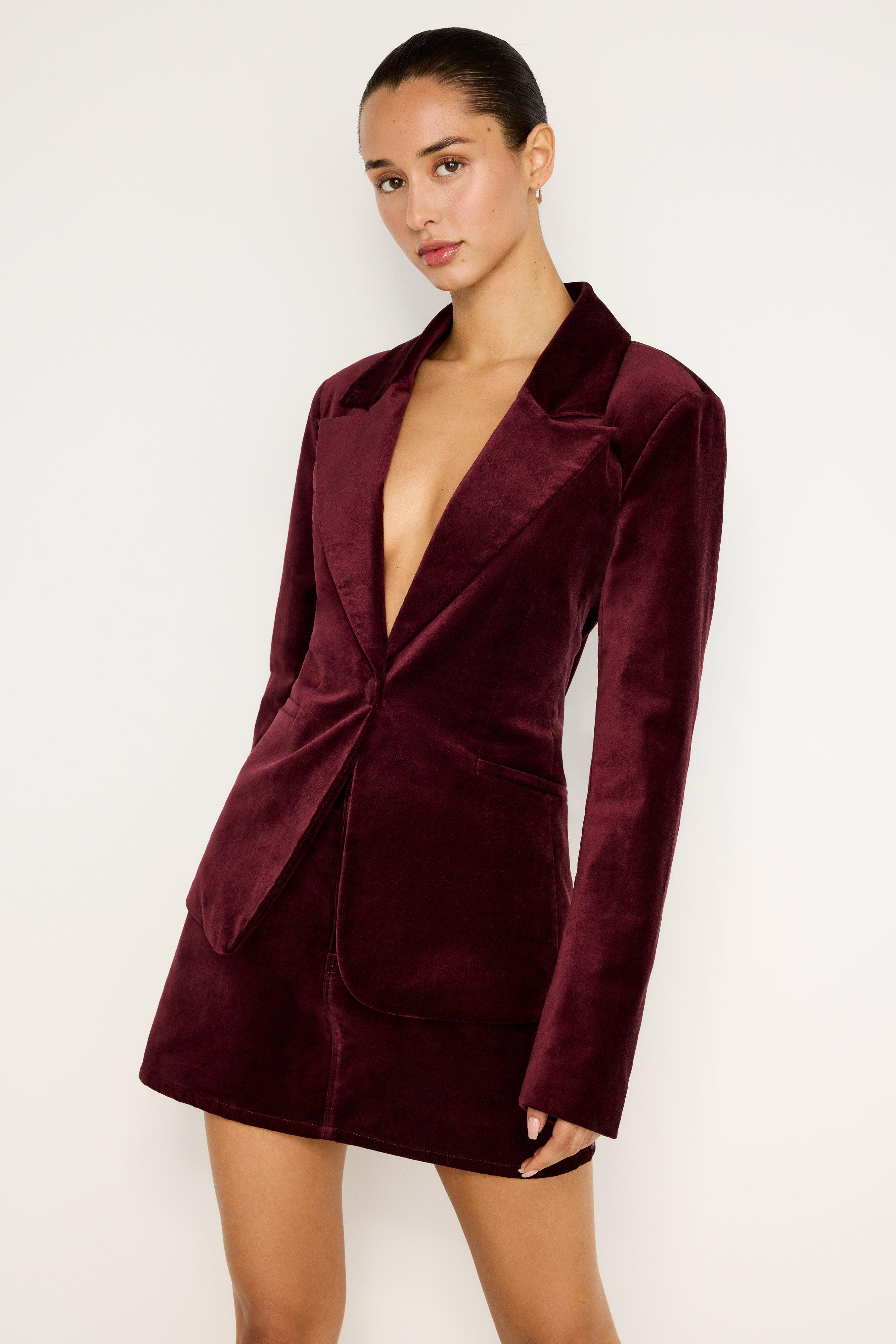 VELVET SCULPTED BLAZER | OXBLOOD002 product image