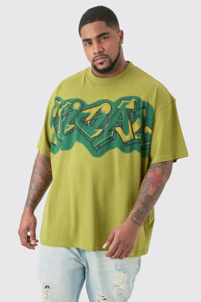 Plus Oversized Extended Neck Graffiti Spray T Shirt | boohooMAN USA Product Image