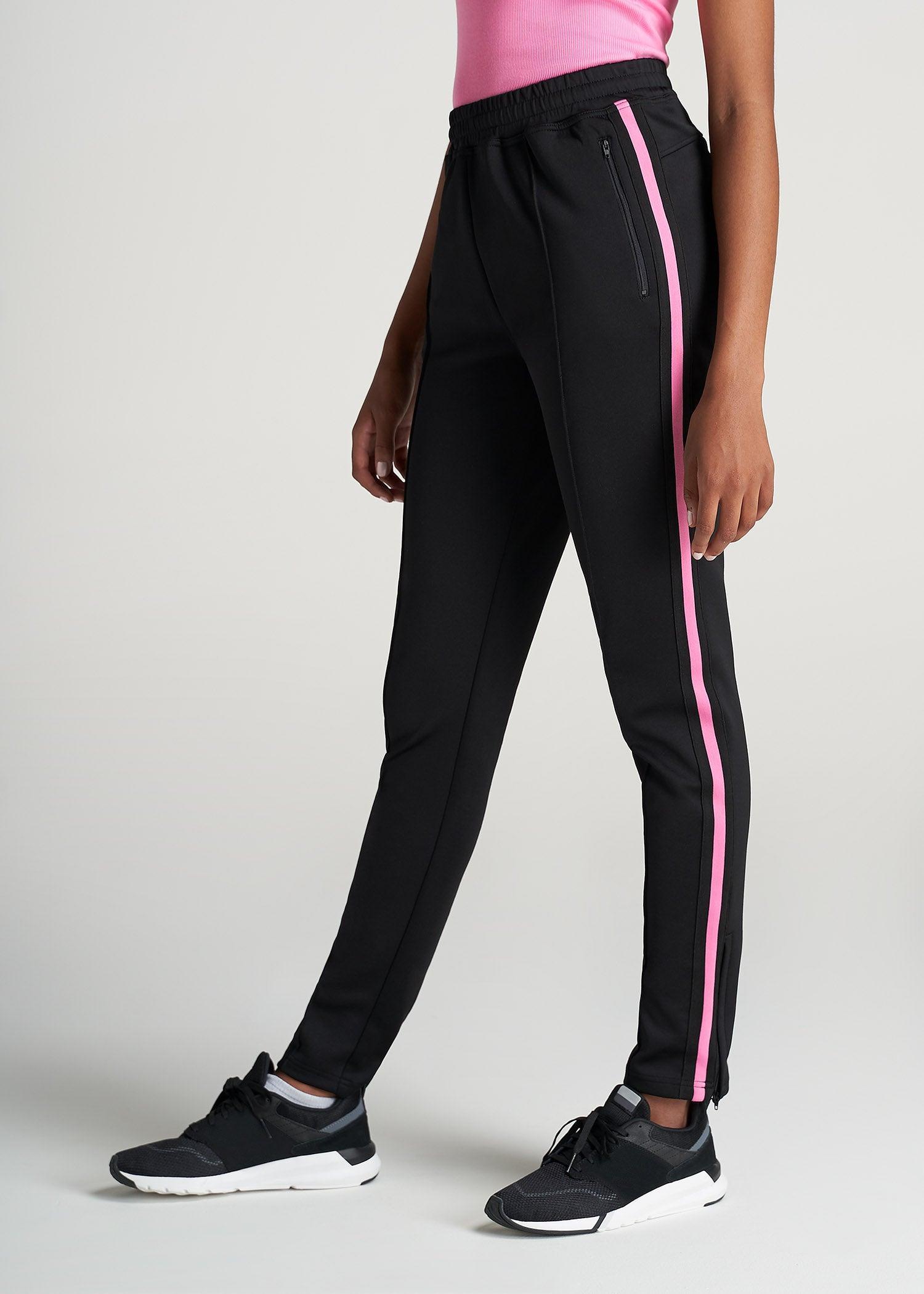 Women's Tall Athletic Stripe Pants in Black & Pink Female Product Image